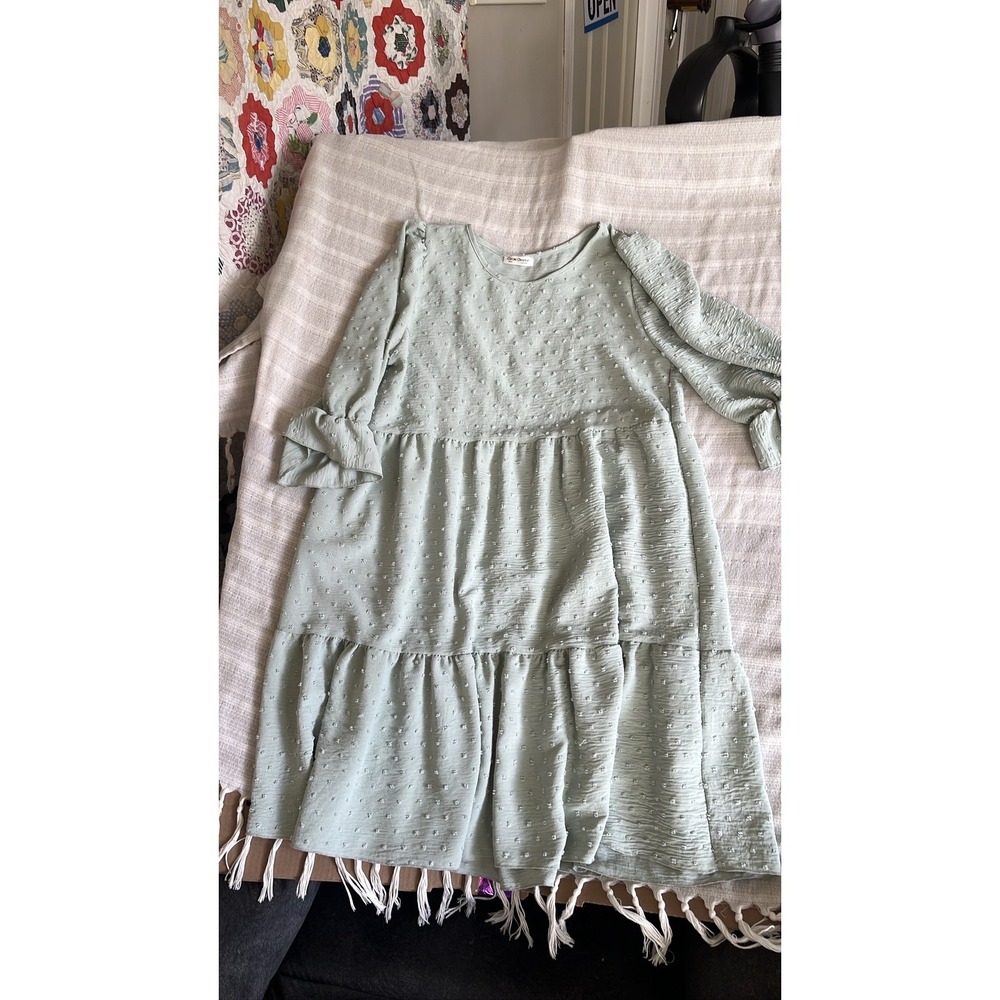 Sage Green Swiss Dot Babydoll Mini Dress Sz L
